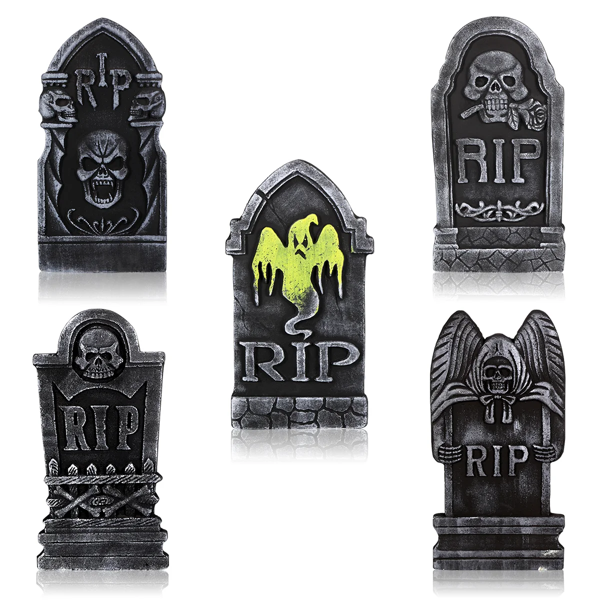 

5PCS Graveyard Tombstone with Ground Stakes, Creepy Lawn Gravestones for Haunted House Garden Graveyard Decoration