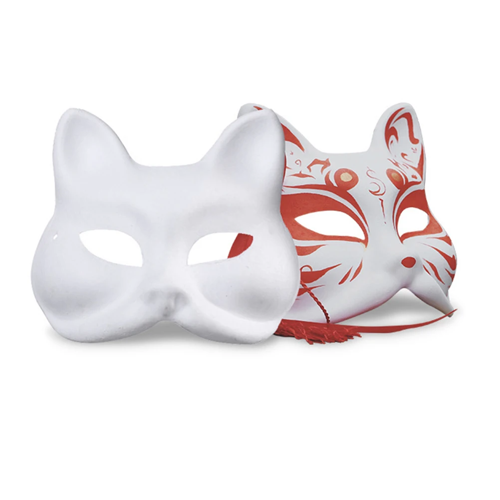 Masks Mask Cat Masquerade Paper Blank White Diy Halloween Face Therian Cosplay Unpainted Animal Adults Paintable Mache Half