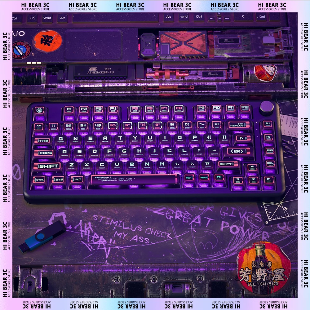 

Колпачки для клавиш двоичной системы PIIFOX Cyberpunk, светопроницаемые колпачки для клавиатуры для ПК