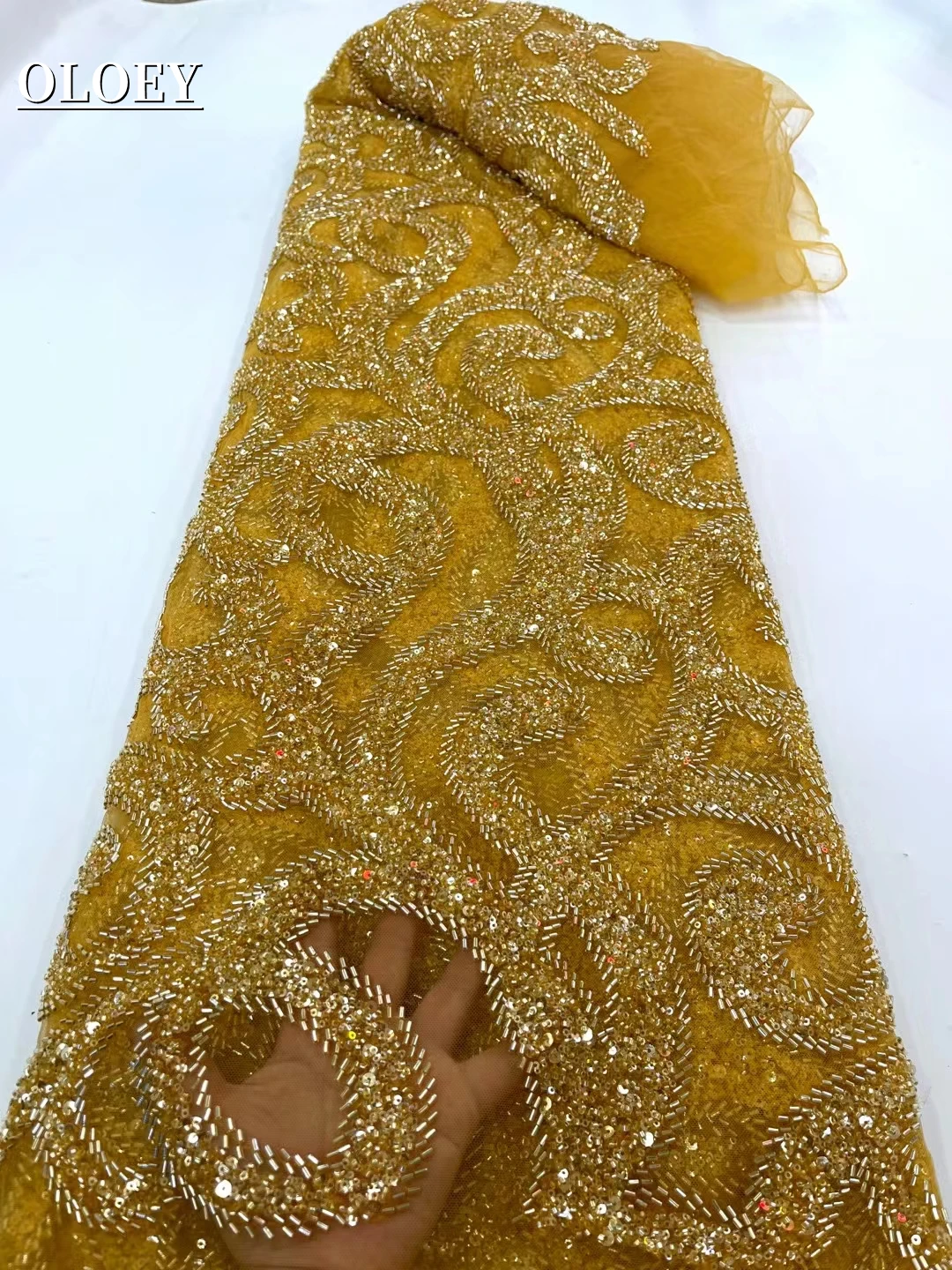 

Latest Luxury Elegant 2022 African Embroidery Groom Lace Fabric Nigerian Sequins Lace Fabric For Wedding Party Dress XC21008