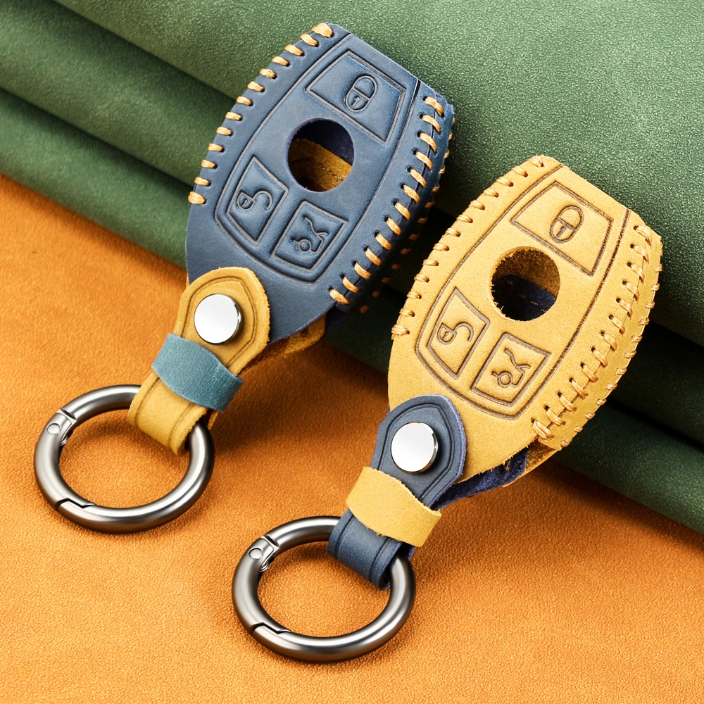 Key Case Key Case Cover Car Key Shell Car Key Cases For Mercedes Benz Accessories W203 W210 W211 W124 W205 Smart-3button Genuine leather Key Cover Bag Fob Shell