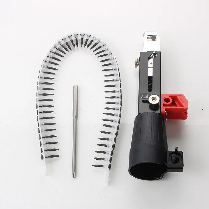 Chain Belt Auto-Feed Nail Gun Head Woodworking Drywall Rivet Gun Attachment Electric Screw Automatic Nailing Tool for Carpentr
