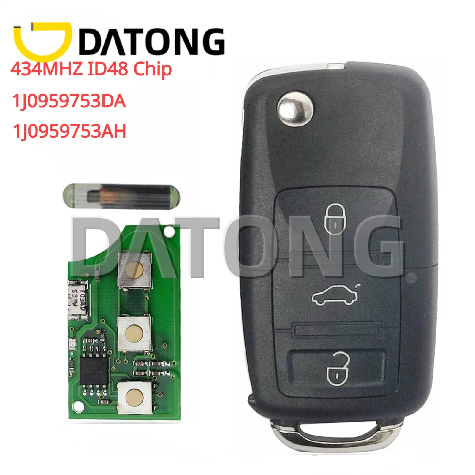 

Datong for Volkswagen 3 Buttons Flip Folding Remote Car Key 1J0959753DA 1J0959753AH 434MHZ ID48 For VW PASSAT Polo Golf Beetle