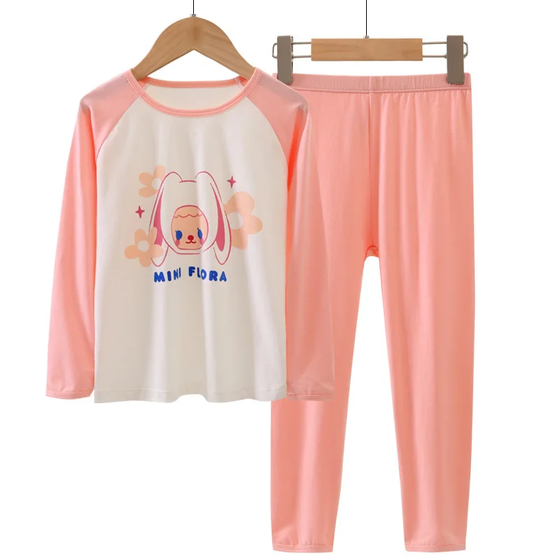 

2-12 Years Girl Spring Autumn Winter 95% Cotton Pink Cartoon Letters Pyjamas Kids Girls Pajamas Sets Sleepwear Home Wear