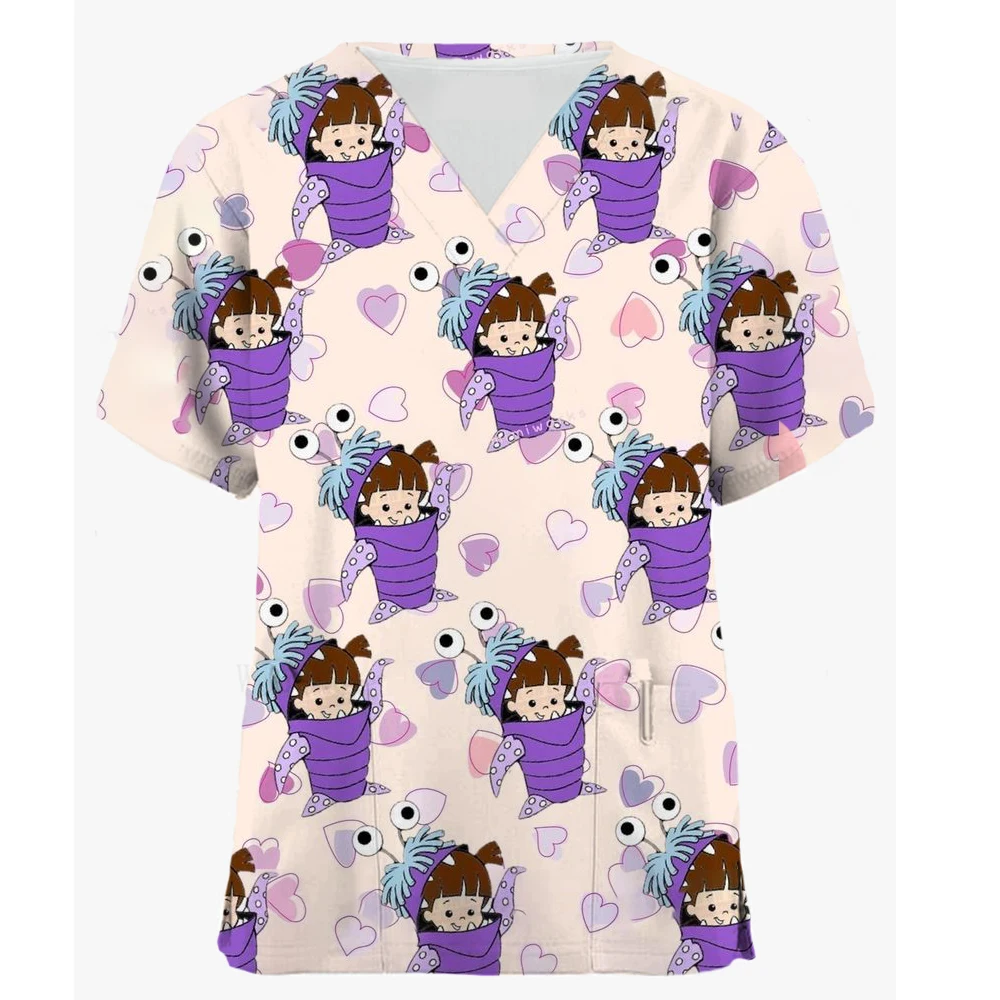 thumbnail image 1 of Camiseta de uniforme de trabajo de enfermera Camiseta de uniforme de trabajo de mujer Camiseta de manga corta con cuello en V Estampado de Toy Story de Disney Bolsillo de manga corta, 1 of 4