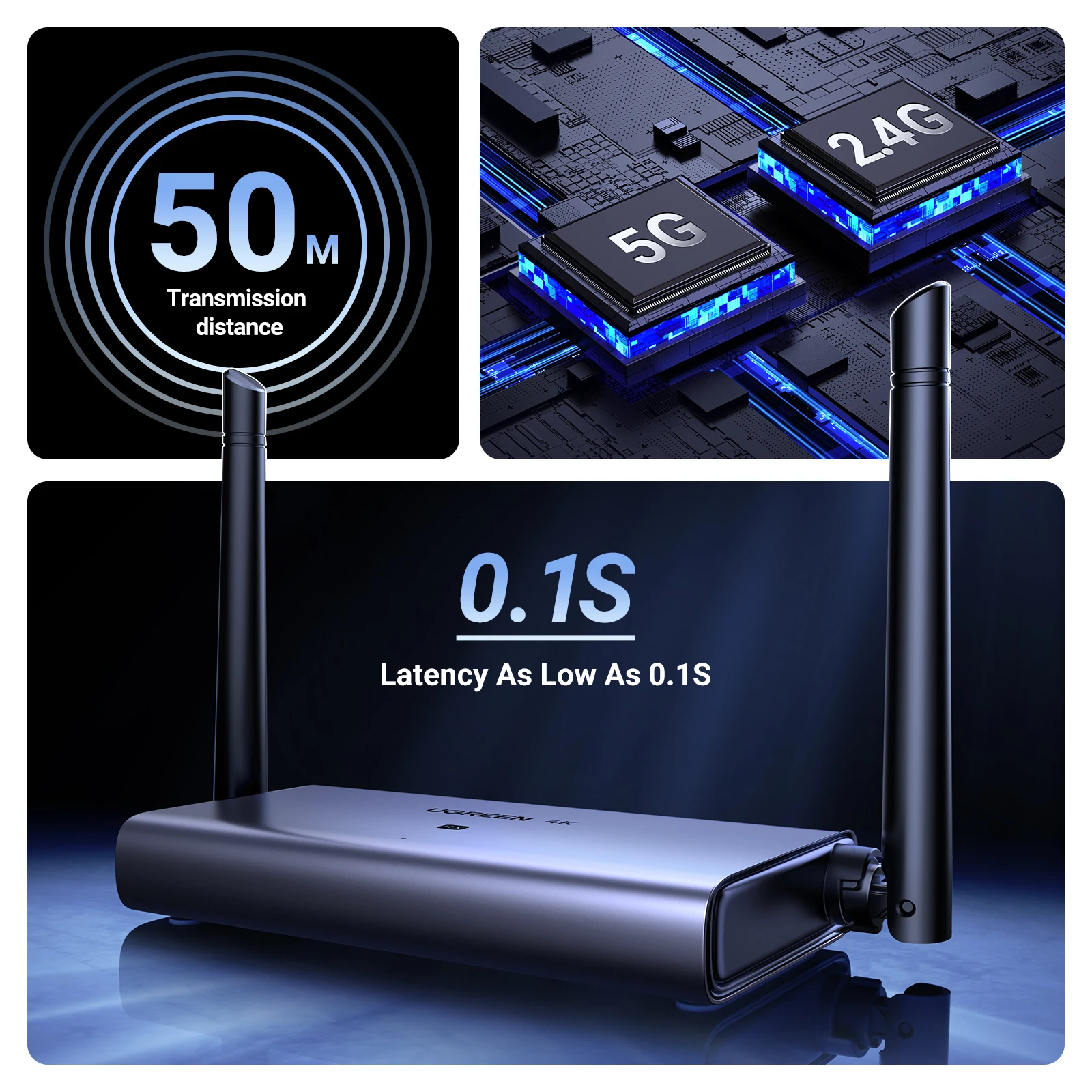 UGREEN Wireless Screen Projector HDMI Extender Video Transmitter & Receiver Kit 5G 50M Transmits Dongle for TV PC PS5 Monitor