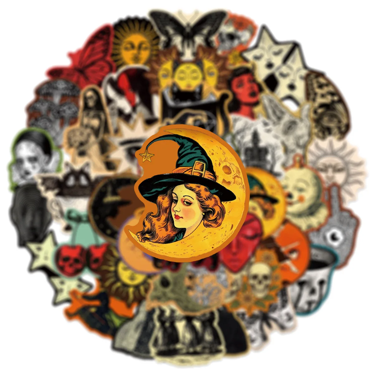 50팩 빈티지 고딕풍 그래피티 스티커 (태블릿, 기타, 노트북, 여행가방, 학생용 문구, DIY 방수 데칼)