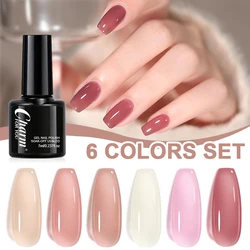 Nude Color Gel Nail Polish Kit - Semi - Transparent Jelly Pink, HEMA - Free, Self - Leveling Manicure Set (6pcs) (6pcs)