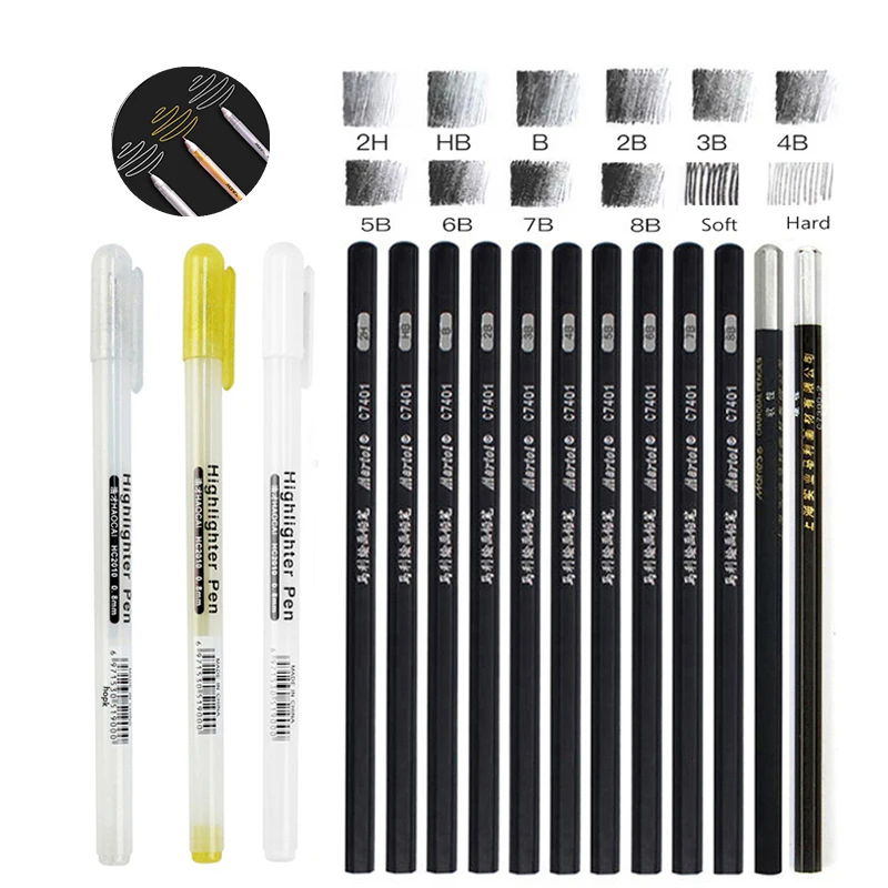 

Haile White Ink Gel Pen Highlight Paint Marker Pens 0.8mm Fine Tip+Wooden Sketch Pencils HB 2B More Drawing DIY Art Supplie Set