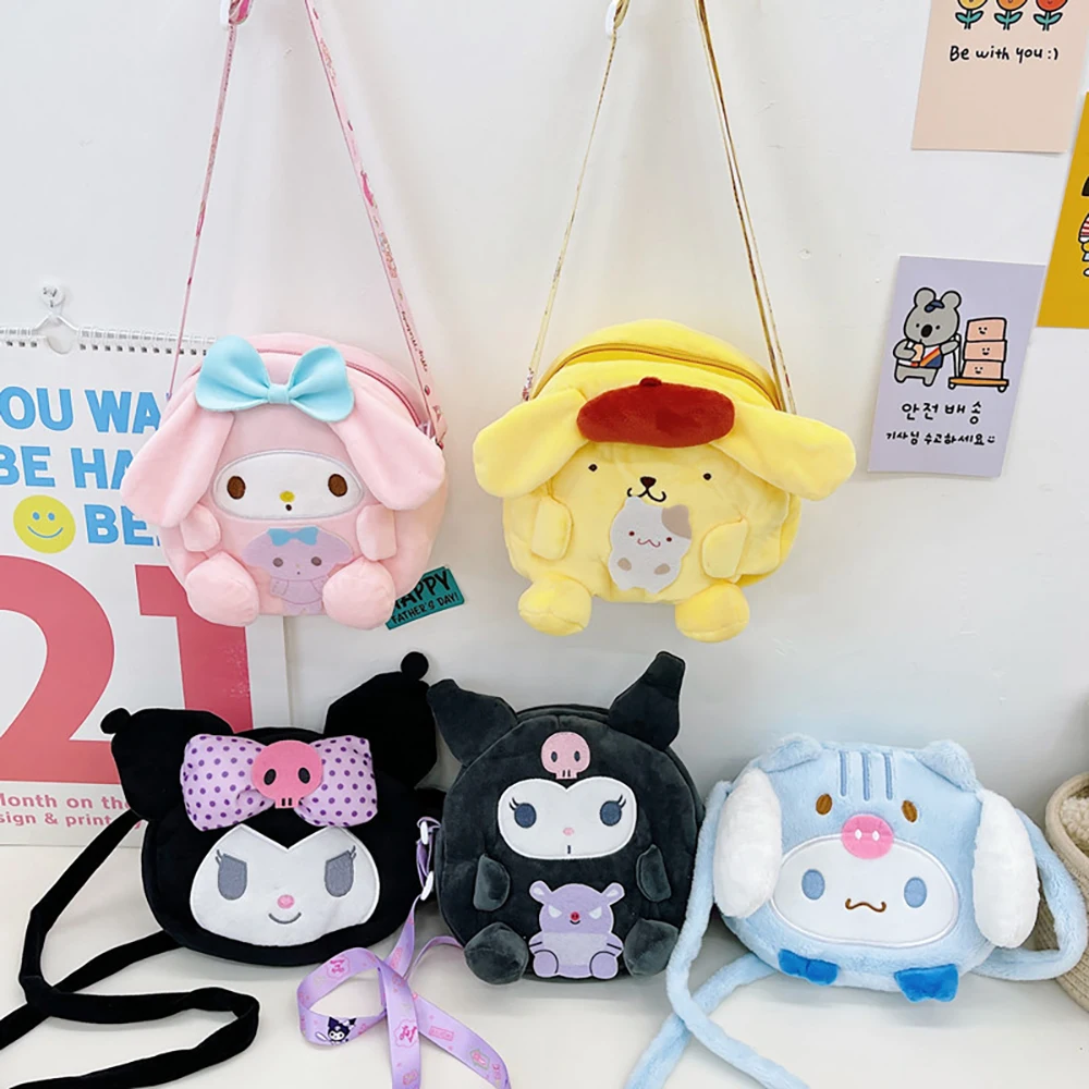 New Cartoon Sanrio Kuromi Messenger Bag Plush Toy Cute Keys Coin Purse Melody Plush Toys Kawaii High Quailty Girl Birthday Gift flyingbee magic girl phone lanyard cool lanyards for keys phone rope keychanis neck straps phone accessories x0535