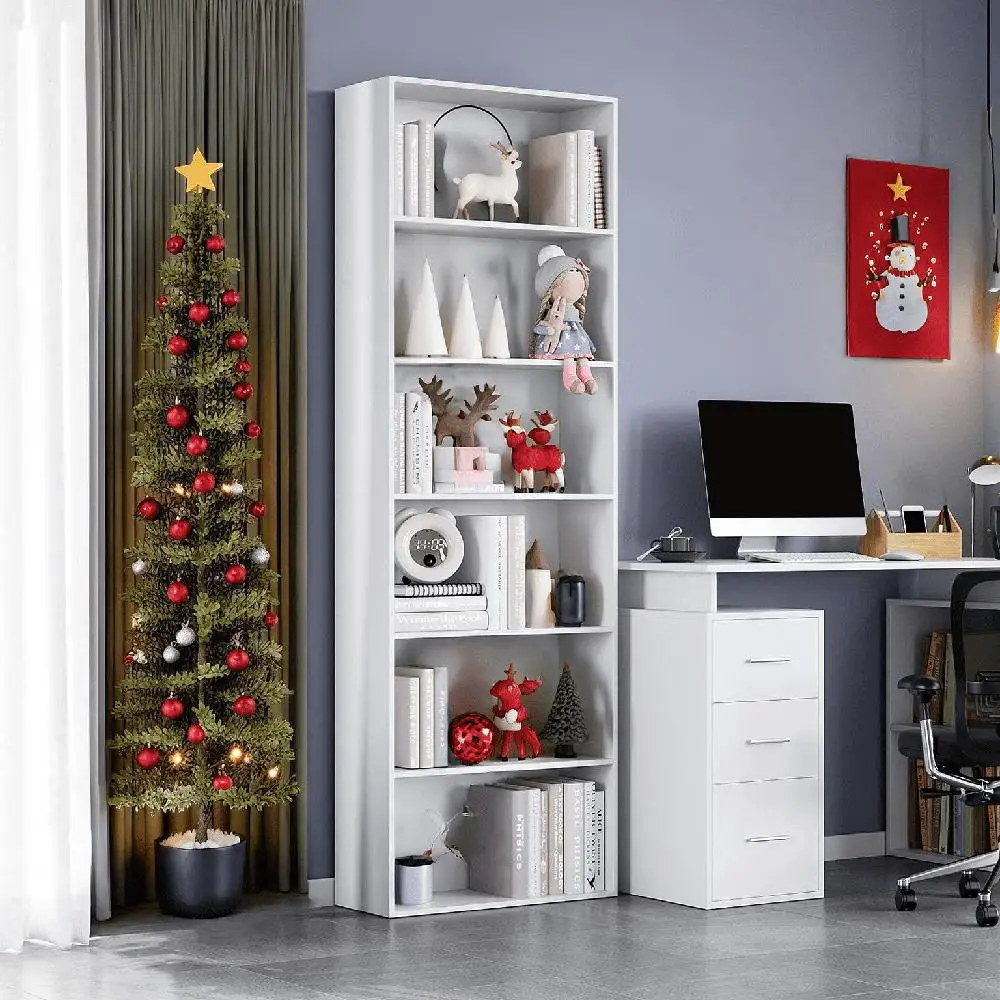 Modern 6 Tier Freestanding Bookcase Wooden Storage Bookshelf Home Office Living Room Easy Assembly Stylish Organization 2