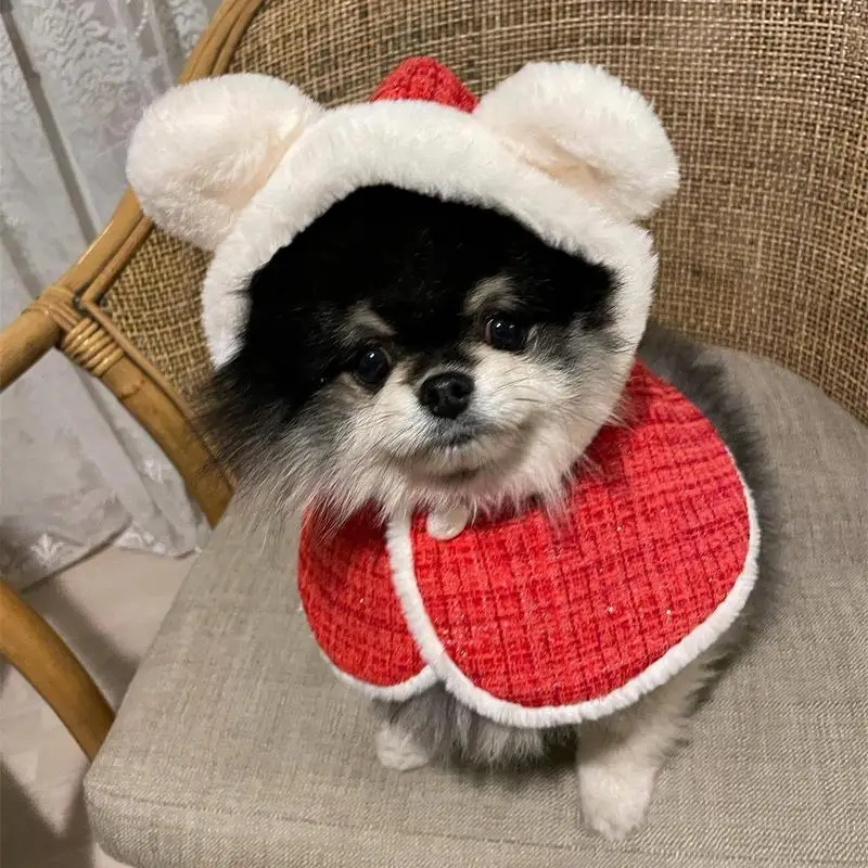 반려동물 크리스마스 망토 고양이 개 원피스, 귀여운 고양이 망토 모자, 코스튬 개 후드 망토, 소형 중형 반려동물 액세서리