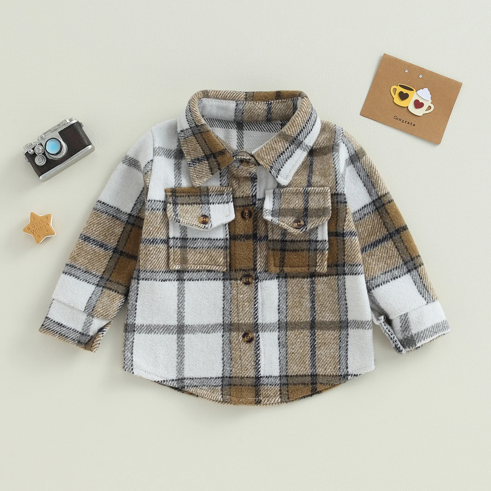 Toddler Jackets Fall Winter For Boys Long Sleeve Turn-Down Collar Button-Down Plaid Shirts Coat Children Outerwear Clothes