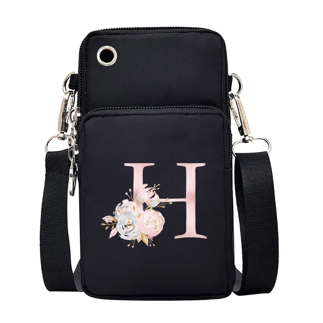 Waterproof Mobile Phone Bag for Iphone/huawei/xiaomi/samsung Universal Pink Flower 26 Letters Cell Phone Case Women Wrist Pack 7Pink flower H