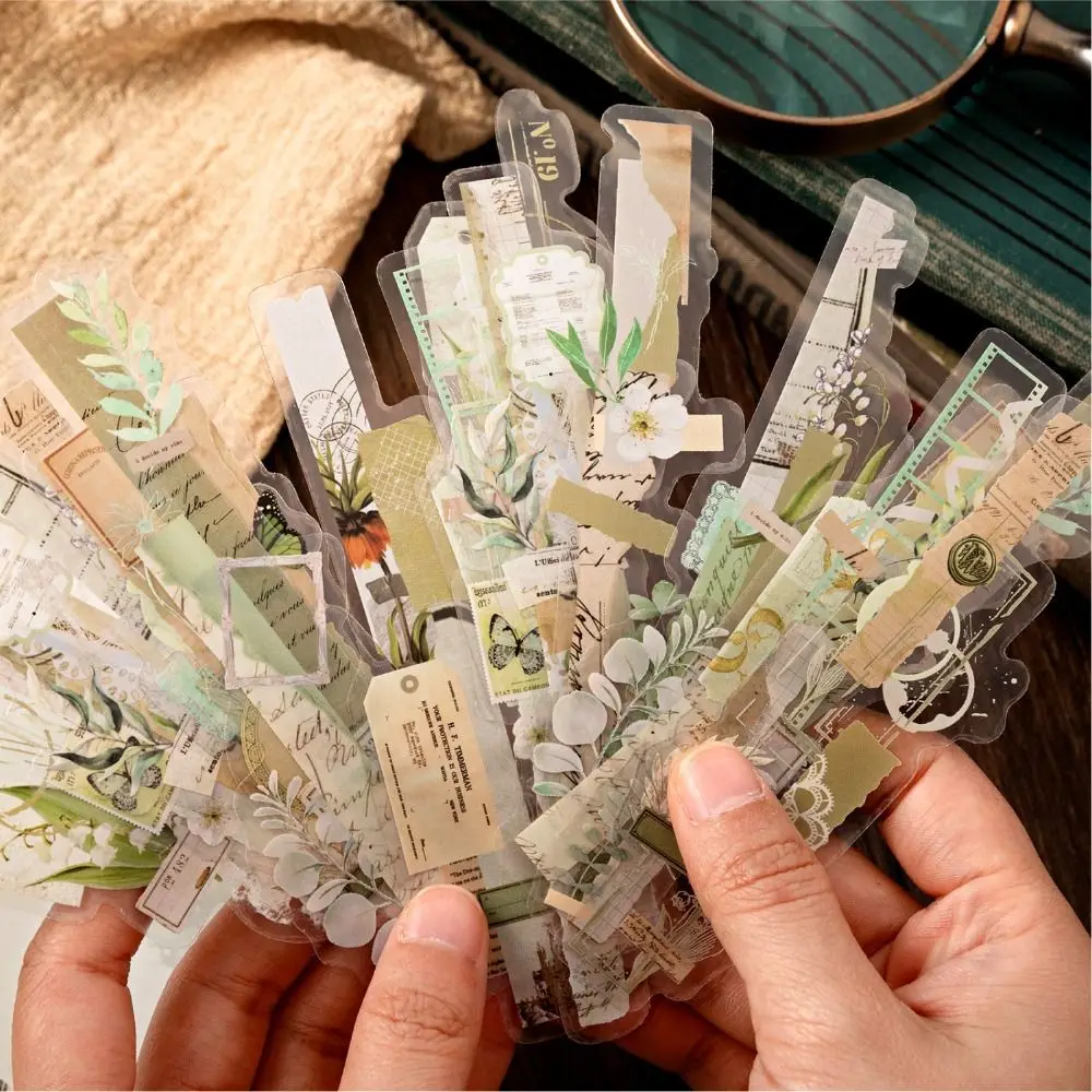 20Pcs Vintage Long Strip Stickers Scrapbooking Diary Album Decor PET Flowers Butterflies Plants DIY Handmade Journal Supplies