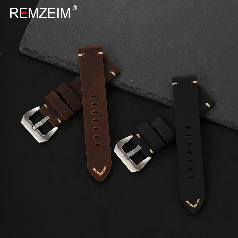 Men's Extra Thick Crazy Horse Leather Watch Strap - Sport Style Durable Replacement Wristband