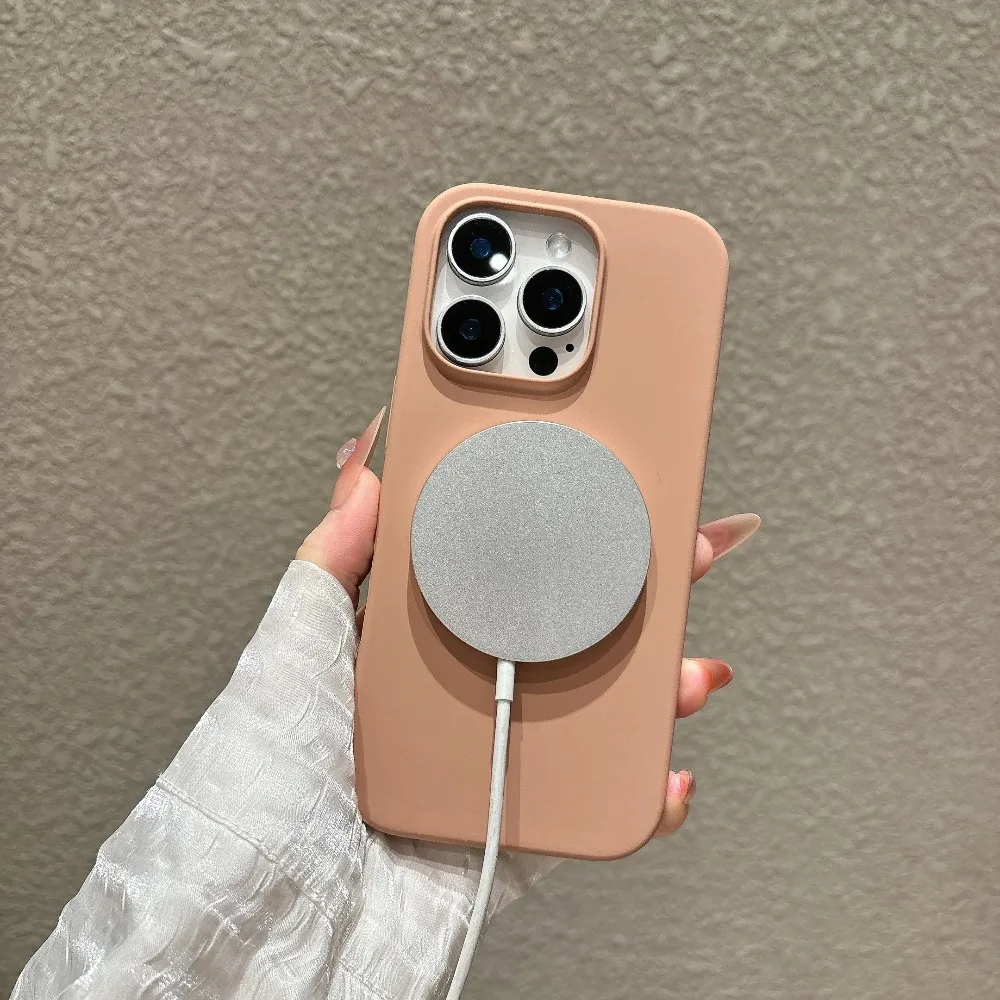 Magnetic Liquid Silicone Wireless Charging Matte Solid Phone Case