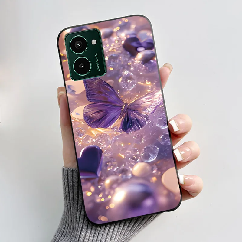 Luxury Fashion Butterfly Flower Painted Black Soft TPU Silicone Phone Case