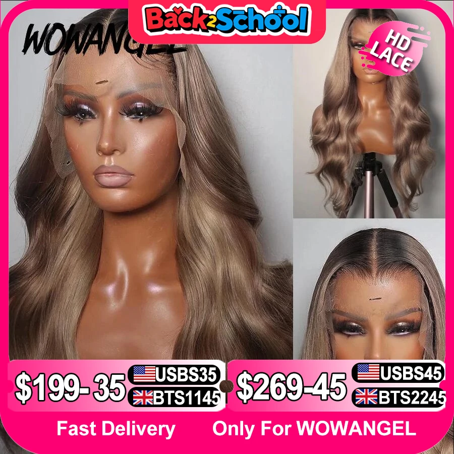 Human Hair Lace Front Wig 28inch Ash Blonde Body Wave Ombre Colored Glueless