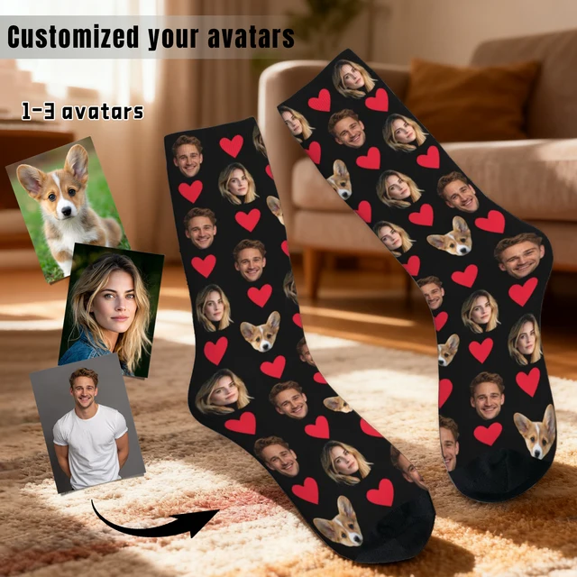 Chaussettes personnalisées pour hommes et femmes, chaussettes d'expression drôle sur le thème du visage, chaussettes personnalisées photo personnalisées, cadeaux d'anniversaire 1