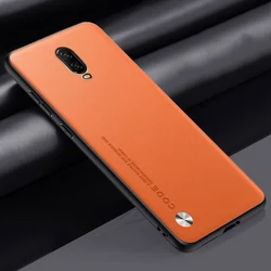 Premium Matte Silicone Shockproof Phone Case in Luxury PU Leather Finish for OnePlus 6T (Orange)