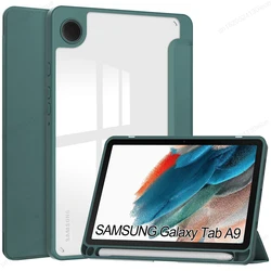 Clear Acrylic Tablet Case with Pencil Holder and Transparent Back Cover for A9 8.7 inch (Dark Green)