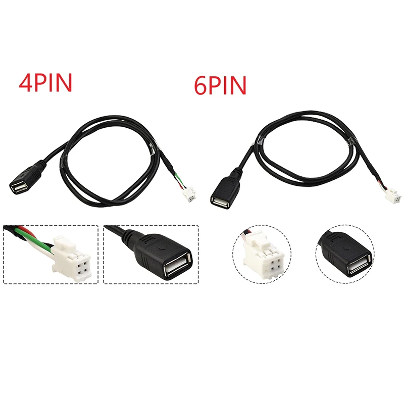 【MO】75cm 자동차 USB 케이블 어댑터 안드로이드 자동차 라디오 스테레오 커넥터용 4핀 및 6핀 USB 연장 케이블 어댑터