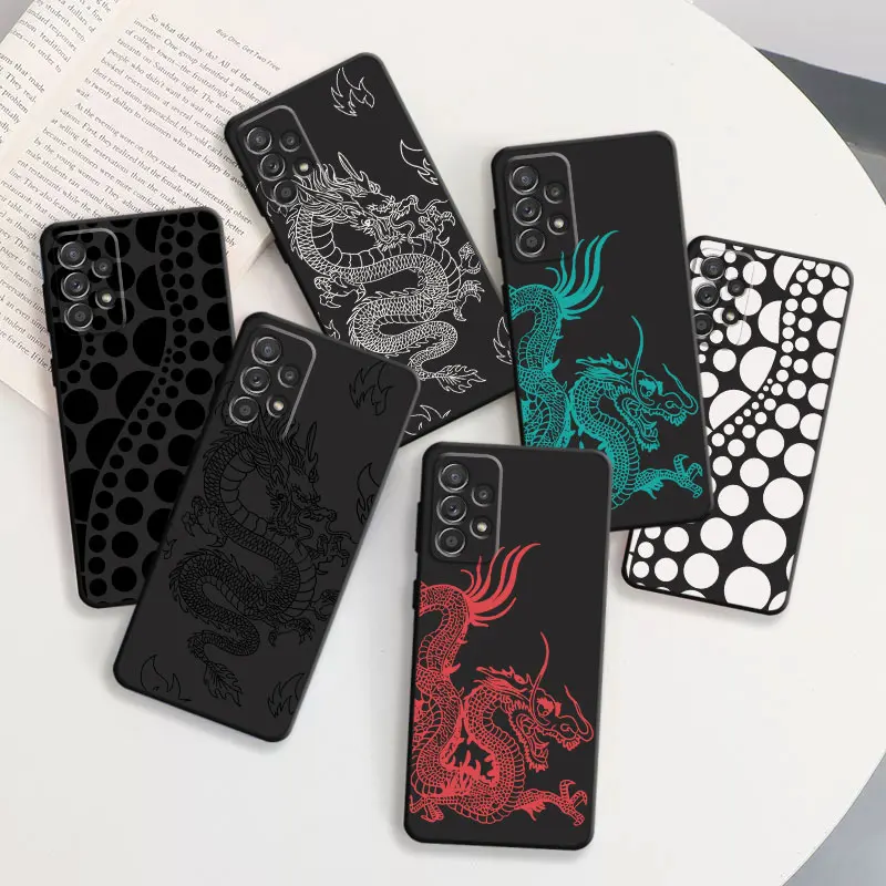 Protezione Dragon Polka Dot Design Cover Nera Per Telefono Per Samsung Galaxy A53 A50 A52 4G 5G A21S A13 A32 A12 A51 A32 A71