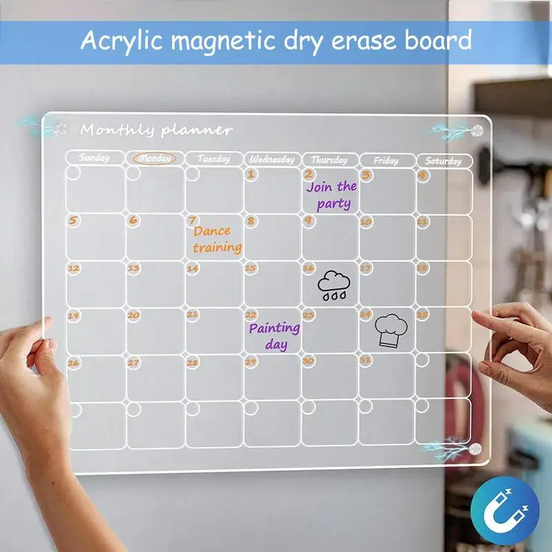 

Magnetic Dry Erase Board For Fridge Acrylic Clear Calendar For Refrigerator Note Board With 4 Colors Markers Eraser Reusabl