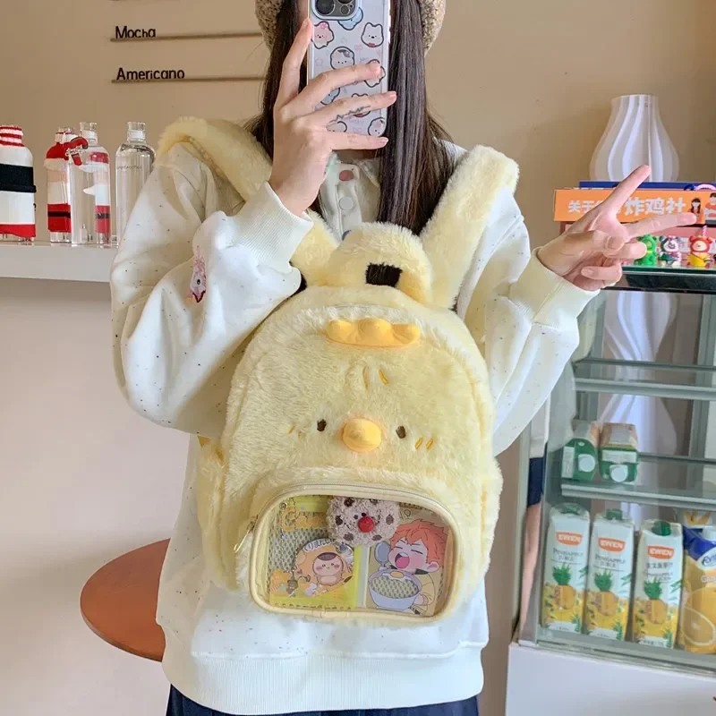 Women chicken plush backpack girl cute cartoon funny school bag 3