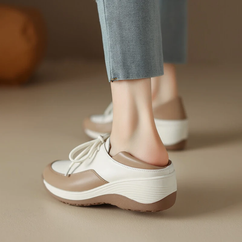 

Patchwork Casual Shoes For Women Derbies Genuine Leather Shoe For Woman 2023 Thick Base Slipsoles For Female Oxfords For Ladies
