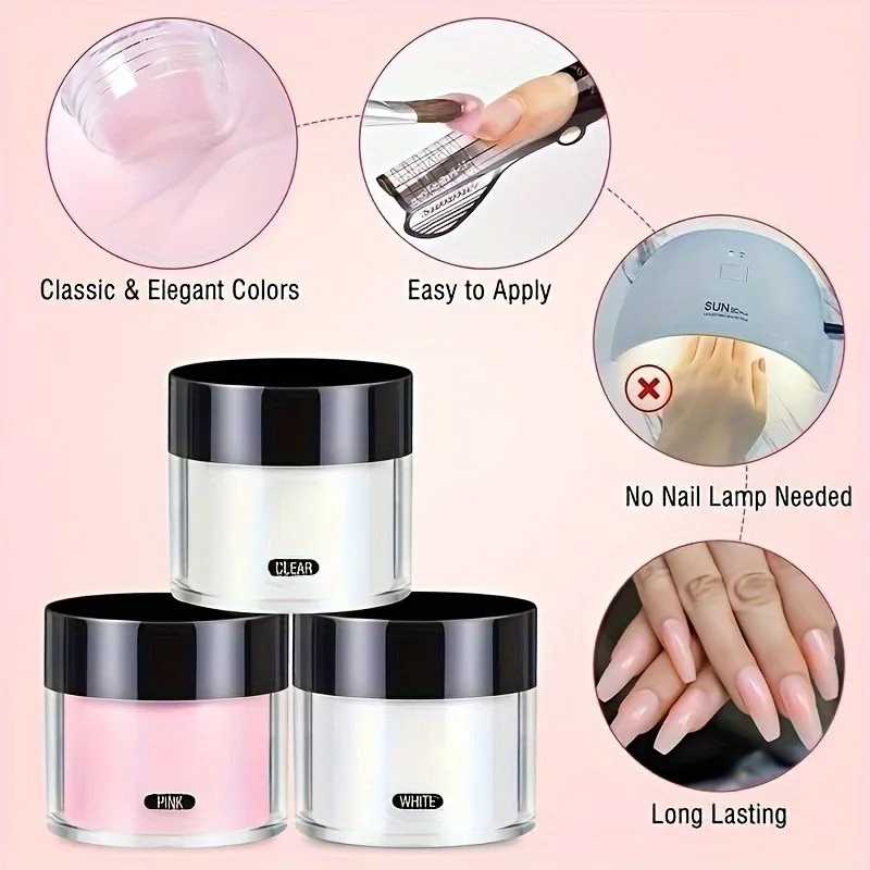 300G 3 colors (clear, pink, white) Quick-drying acrylic nail powder - no lamp required, , long-lasting extensions and art 3