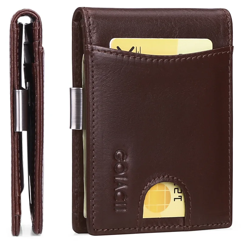 2022 new men's ultra-thin wallet top layer cowhide dollar clip RFID European and American casual wallet spot Men Credit Card Box