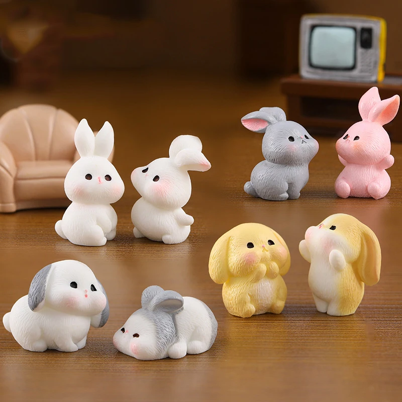 Figurine Miniature Cute Rabbit Micro Landscape Resin Ornaments For Home Decoration Kawaii Animal Bunny Room Desk Decor Gift 2023