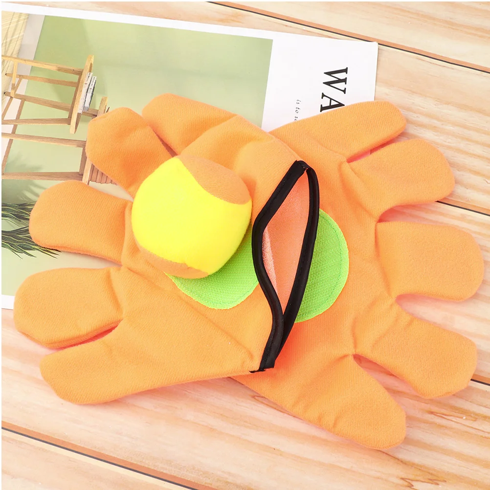2 Pairs Outdoor Plush Sports Toys Funny Sticky Ball Gloves Toy Cartoon Tossing Ball Gloves Toy Educational Throwing Catching 2