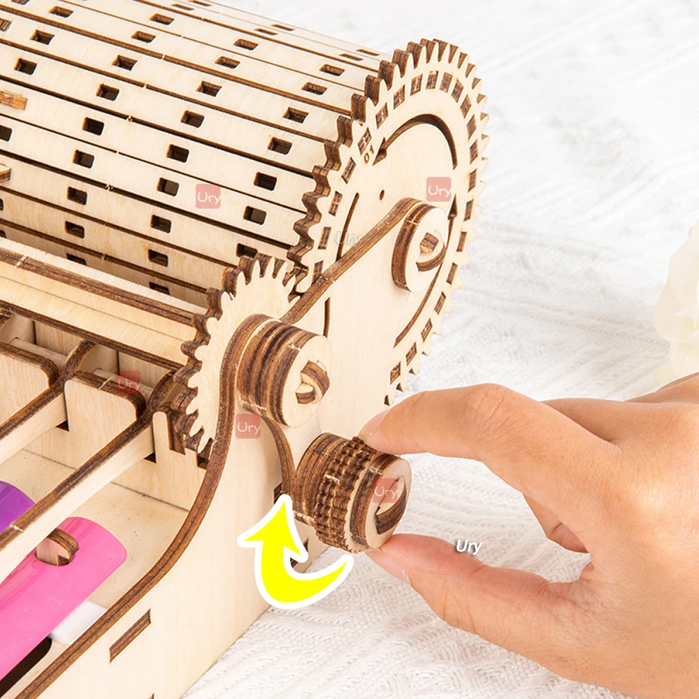 URY 3D Wooden Piano Hand Crank Xylophone Percussion Musical Instruments DIY Toy Rhythm Device Model for Children Christams Gift 4
