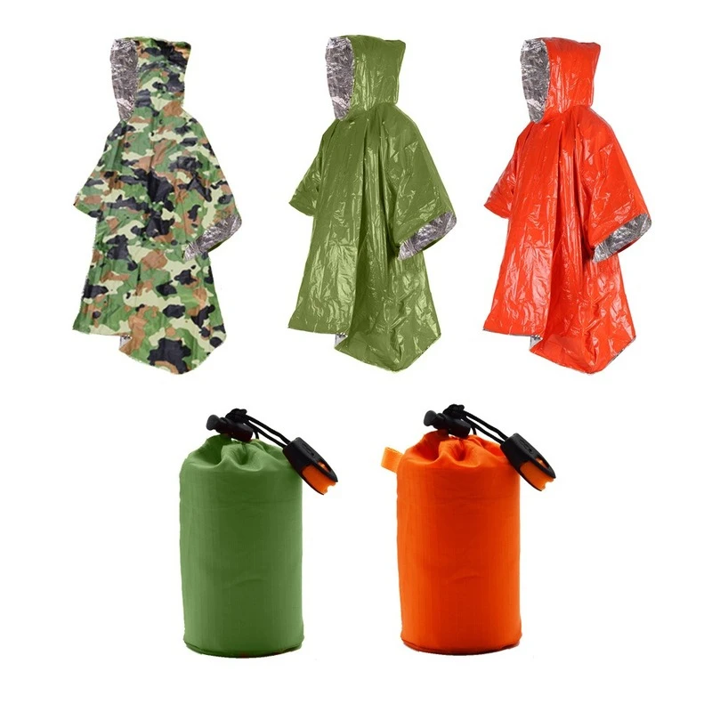 COACOM 2 poncho antipioggia di emergenza, mantenimento del calore e della pioggia, per esterni, impermeabile, con cappuccio, per attività all'aperto, alpinismo, ciclismo, trekking, giorni di pioggia