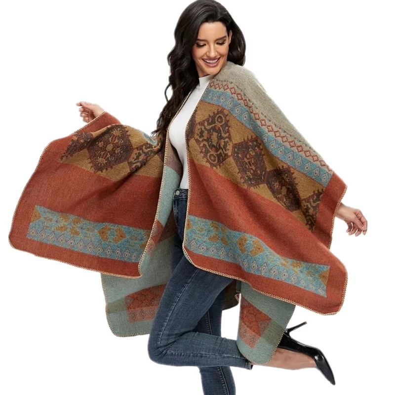 Winter Fashion Poncho Women Capes Scarf Imitation Cashmere Ladies Scarves Warm Shawls Wraps Woman Ponchos Bufanda Mujer Foulard women embroidery cashmere shawl winter scarf warm pashmina wraps large size blanket tassel scarves mujer bufanda