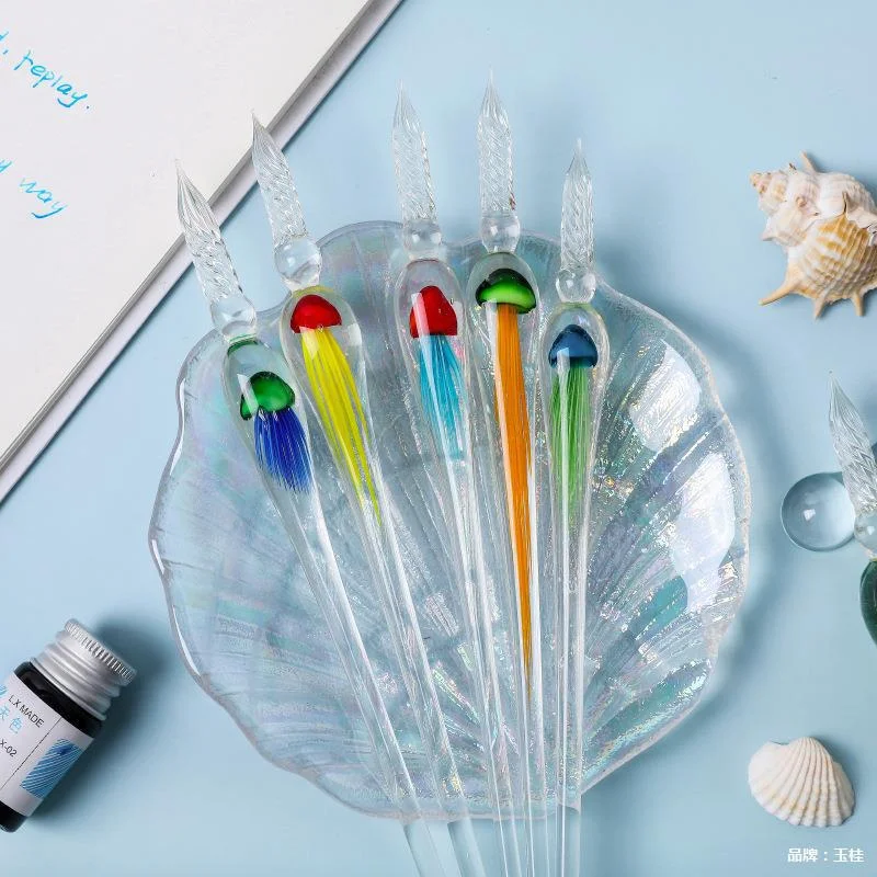 Quallen Dip Pen Dreiteiliges Glas Stift Set Zeichenstift Kristall Student Glas Stift Schreibwaren Geschenk Stift – Detail 3