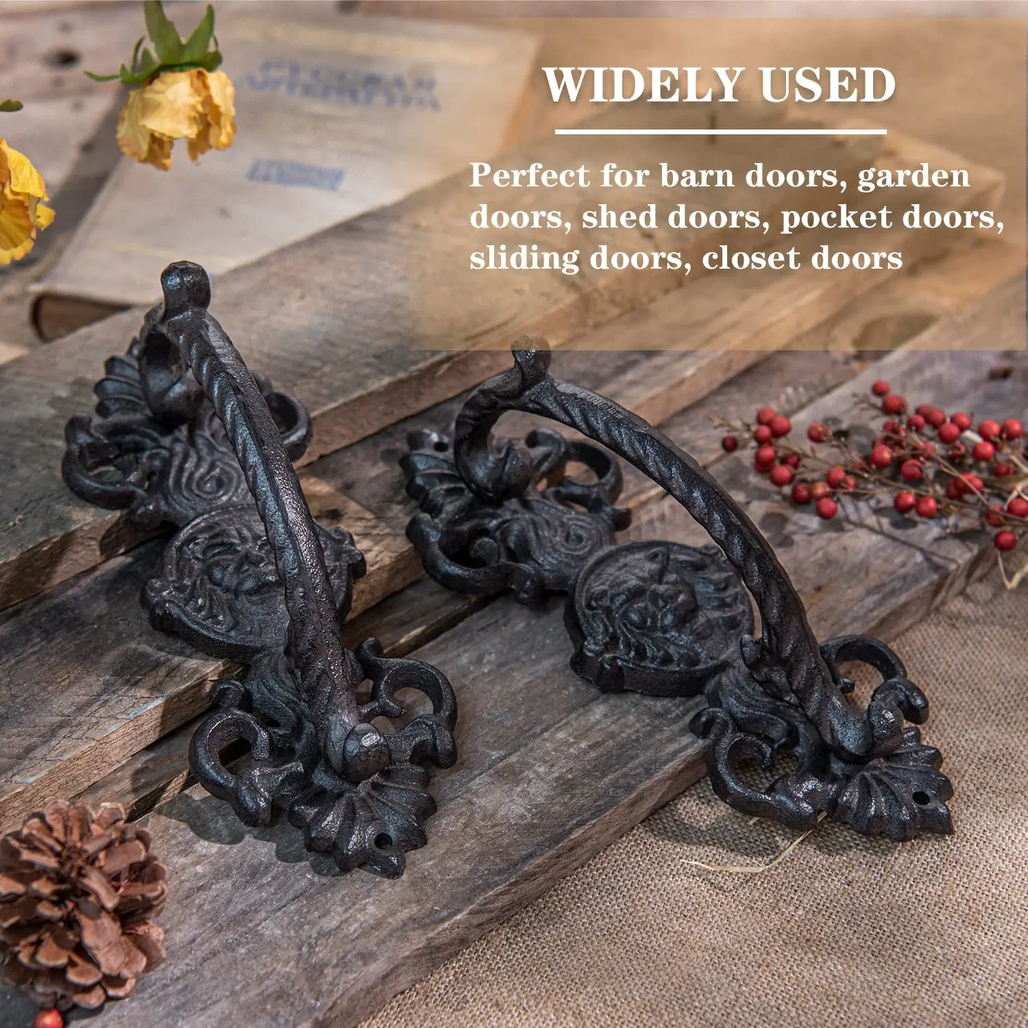 Sungmor Rustic Barn Door Handles Cast Iron Outdoor Gate Garage Vintage Pull Handles 2PCS Dark Brown 8.7 Inch Decorative Hardware
