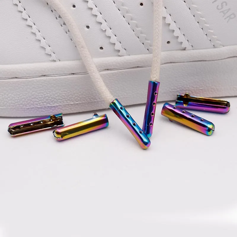 Coolstring Electroplating Gradient Metal Shoelace Tips 22.4*4MM Plating Open Mouth Rope Colored Ends Four Holes Style Lacet Head
