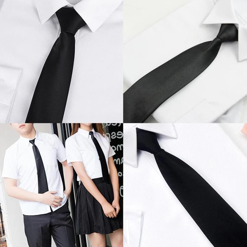 Black Clip On Men Tie Security Ties For Women Unisex Tie Clothing Necktie Funeral Doorman Steward Black Tie Matte For Students