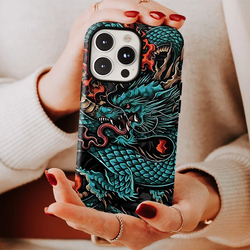 Exquisite Dragon Design Protective Phone Case with Dual-Layer Film Shell Cover