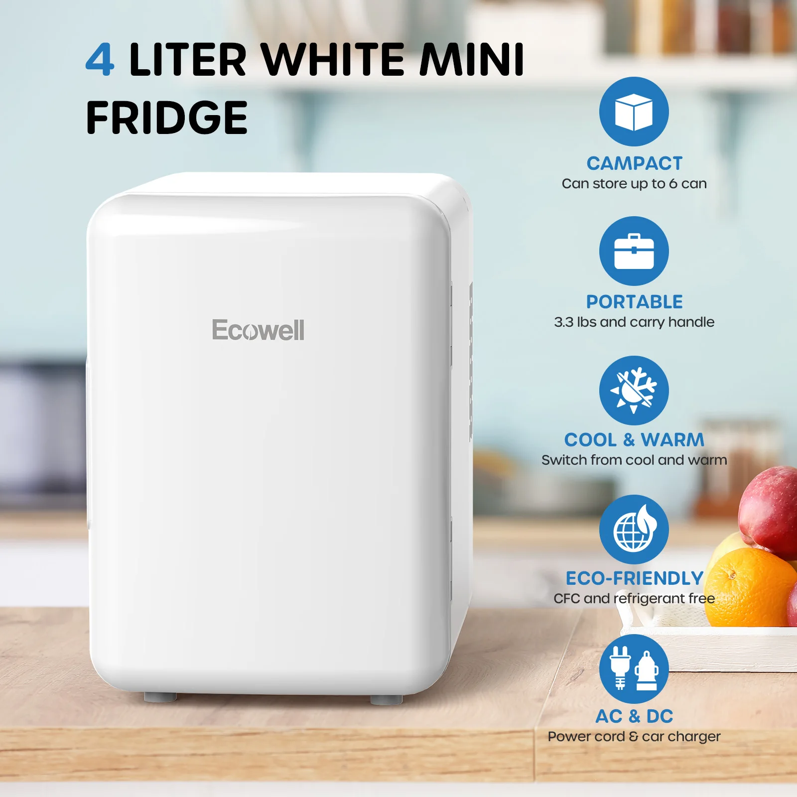 ECOWELL Mini Fridge for Bedroom, 4L/6 Can Skincare Fridge, Portable Compact Small Refrigerator for Office Dorm Car Desk