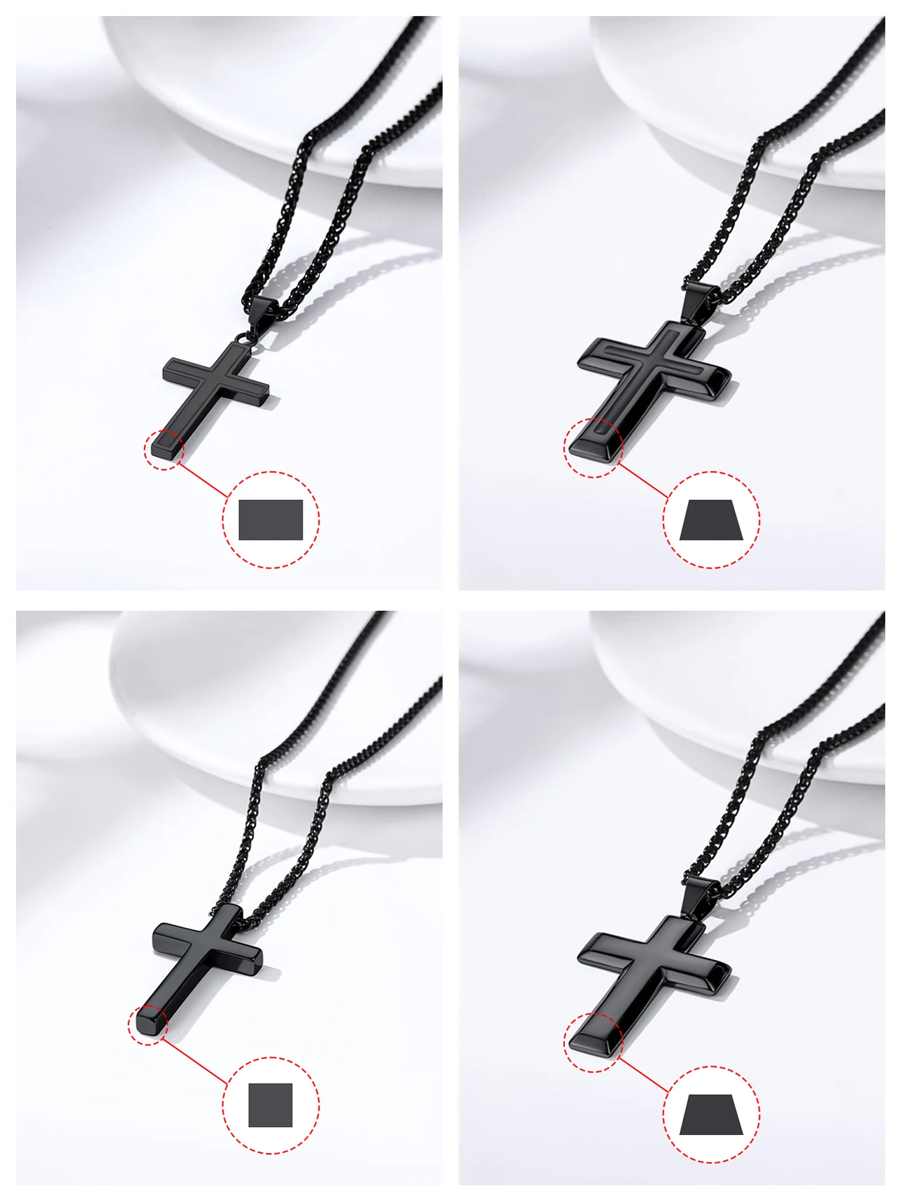 U7 Stainless Steel Cross Pendant Necklace for Men Woman Silver Gold Black Color Simple Religious Jewelry Gifts 22 Inches Chain