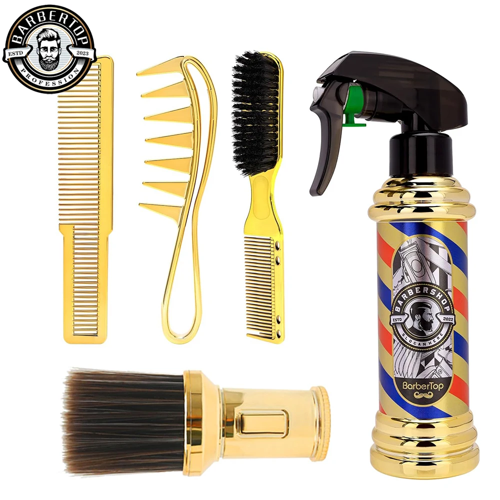 5PCS Salon Hair Styling Tools Set Gold Barber Spary Bottle Haircut Scissors Men Manual Shaver Salon Hair Cleaning Brush Tool water bottle cleaner brush bottle brushes for cleaning 360 degree cleaning bottle brush bottle cleaner for wine glasses water