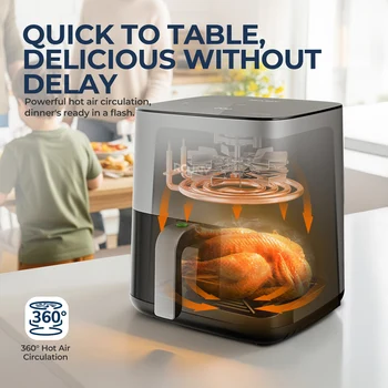 ROUNY Air Fryer 5L, Electric Hot Fryer Oven Oilless Cooker with Touch Control & Nonstick Basket & Visible Window, Family Size 2