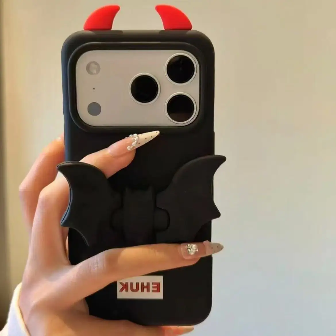 Cute 3D Cartoon Devil Bat Wings Phone Case with Bracket - Soft Cover