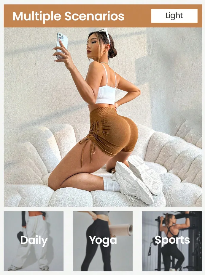 Damen 3-Zoll-Shorts mit hoher Taille, Po-Lift, schnell trocknend, für Fitnessstudio, Yoga, Kordelzug, Reiten, Laufen, Fitness, elastisch, eng für den Sommer – Detail 5