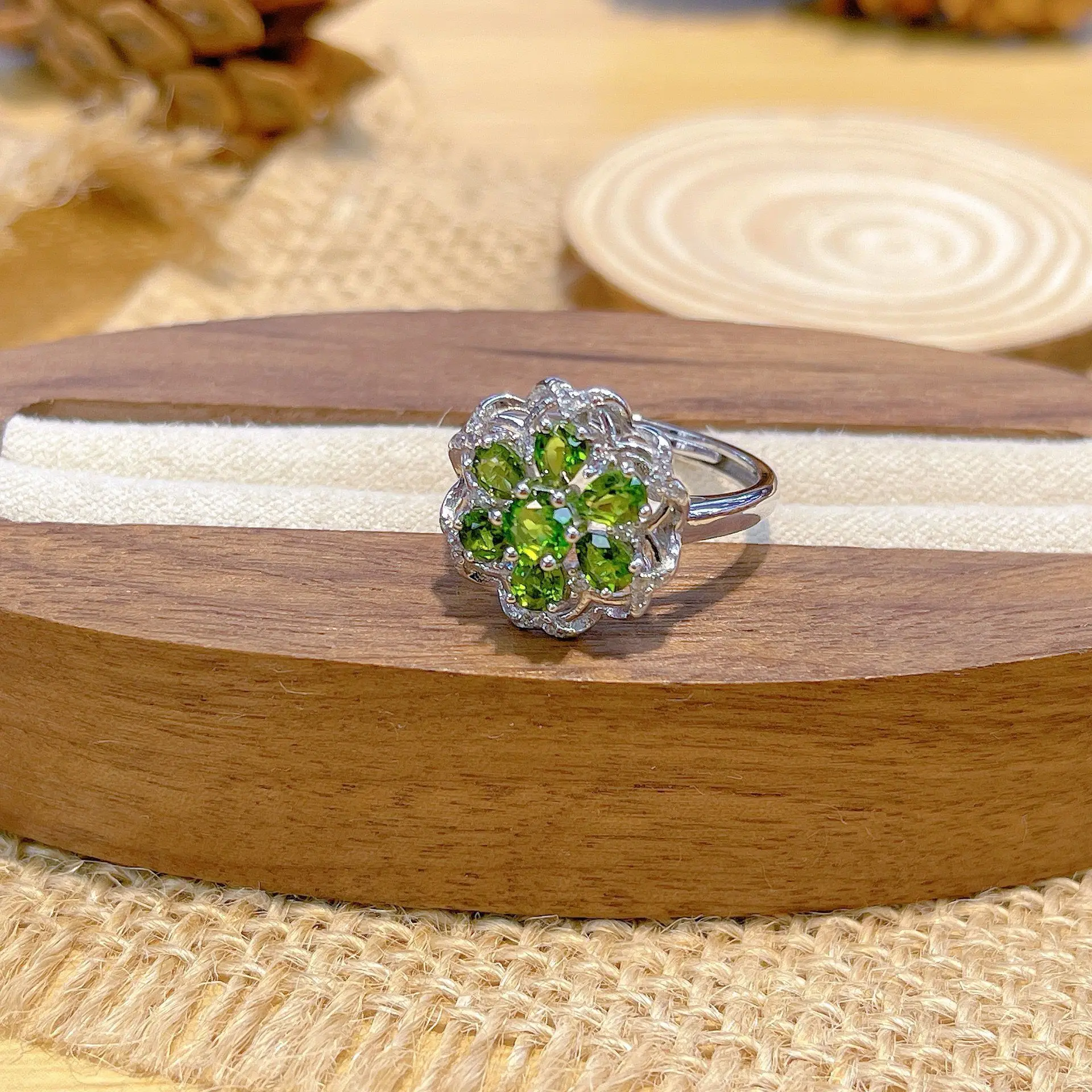 

Best Seller Jewelry Silver Ring For Woman Lady With 100% Natural Diopside Gemstone 3*4mm Best Girl Woman Gift For Dating Wedding